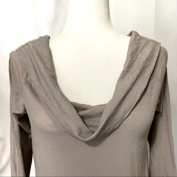 JAMES PERSE Size 4 (Large) Taupe Off Shoulder Long Sleeve Tunic or Top - Picture 3 of 12